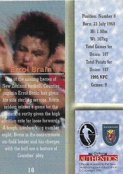 1996 Card Crazy Authentics NPC Rugby Union Superstars #16 Errol Brain Back